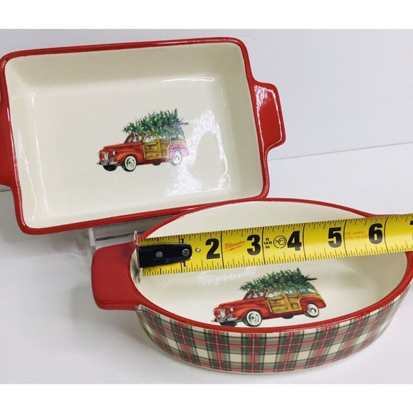Casserole DiVintage Grace Bake Shop 2 Holiday Red Truck Christmas Tree P… - Picture 10 of 11